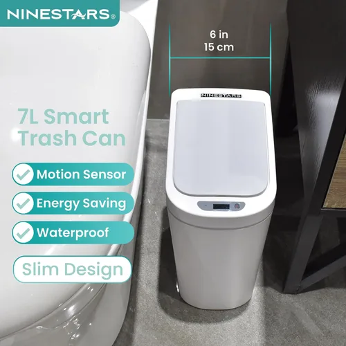 Vista 6 de Ninestars Cubo de basura automático con sensor de movimiento para baño, 1.8 galones, apertura inteligente, para baño, dormitorio, cocina, oficina
