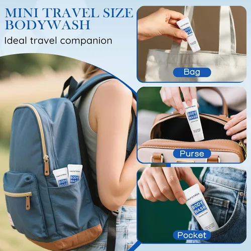 Vista 3 de Gel de baño de tamaño de viaje, paquete de 10 unidades, envueltos individualmente, suministros de gel de ducha portátil de 1.0 fl oz/1 fl oz