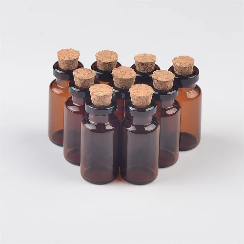 Vista 6 de Frascos de vidrio ámbar de 0.1 fl oz con corcho vacíos pequeños tarros de vidrio marrón