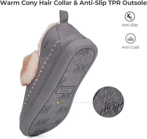 Vista 4 de HomeTop Pantuflas de microgamuza para mujer, con forro de sherpa de espuma viscoelástica