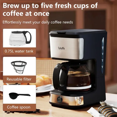 Vista 2 de Cafetera de goteo de 5 tazas, cafetera compacta, pausa y preparación, mantiene el calor, apagado automático, cafetera de 25 onzas, filtro