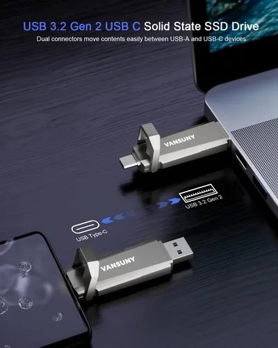 Vista 2 de Vansuny Unidad de estado sólido USB de 256 GB de hasta 1000 MB/s USB 3.2 Gen 2 Dual SSD USB A + Tipo C SSD externo portátil para teléfono Android