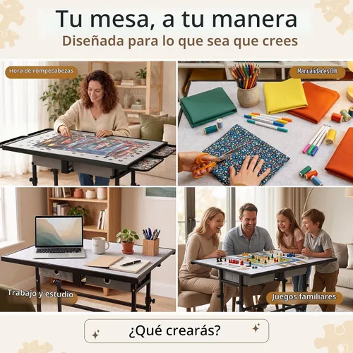 Vista 9 de BuilderButler Mesa de rompecabezas de 1500 piezas con marco de metal con ruedas, altura ajustable de 33.43 x 24.92 pulgadas y tabla de rompecabezas