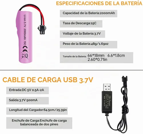 Vista 7 de sea jump 3 unids 3.7 V 2000 mAh SM-2P Plug batería de litio con cable de carga USB para DE68 DE44 DE45W DE45 DE58 DE49 DE57 DE70 vehículo