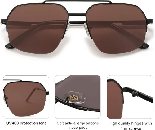 Vista 4 de SOJOS Trendy Aviator Sunglasses Mens Womens Retro Double Bridge Metal Frame Semi-Rimless Shades SJ1191