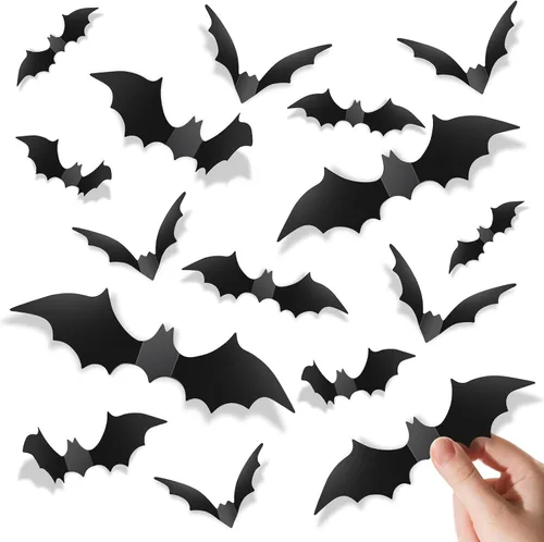 Vista 7 de Piteno® 96Pcs Bats Halloween Decorations Party Supplies, Realistic PVC 3D Black Scary Bat Stickers for Creepy Home Decor Halloween Party Decorations