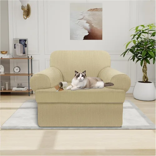 Vista 65 de Funda impermeable para silla con brazos, juego de 2 piezas, funda a rayas para 1 sofá separado con cojín en T, fundas de sillón de tela