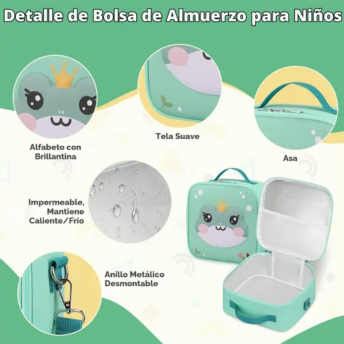 Vista 4 de Lonchera Bento para niños con termo de sopa de 9 onzas, recipientes de comida a prueba de fugas para niños con 4 compartimentos, bolsa de almuerzo