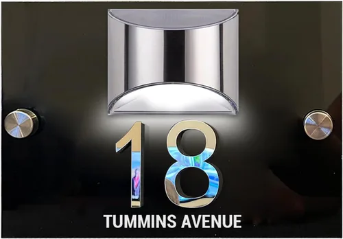 Vista 17 de Placa solar personalizada con números de casa, placa LED moderna para puerta, letrero acrílico para casa de jardín, montaje en la pared para casa