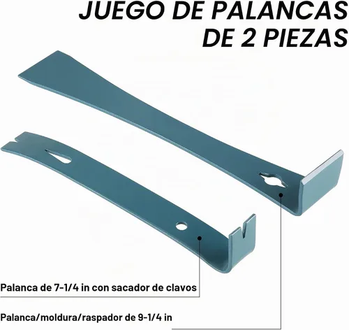 Vista 3 de 2 barras de palanca plana de 7-1/4 pulgadas y 9-1/4, extractor de uñas de lágrima, acero de alto carbono, gris