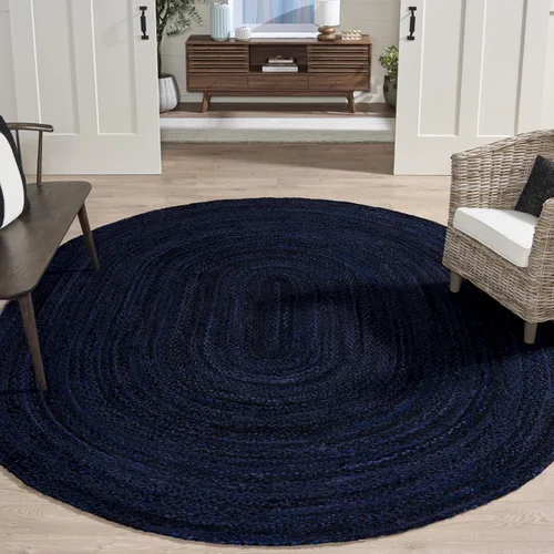Vista 41 de SAFAVIEH Alfombra trenzada de la colección – Alfombra redonda de 3 pies, color beige con detalles rosados, algodón hecho a mano, estilo cabaña