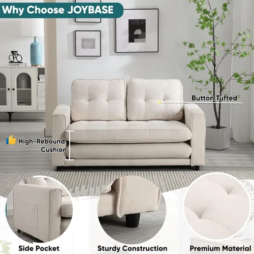 Vista 4 de JOYBASE Sofá cama extraíble, moderno sofá cama convertible tapizado extraíble, sofá cama para sala de estar (beige, tela)