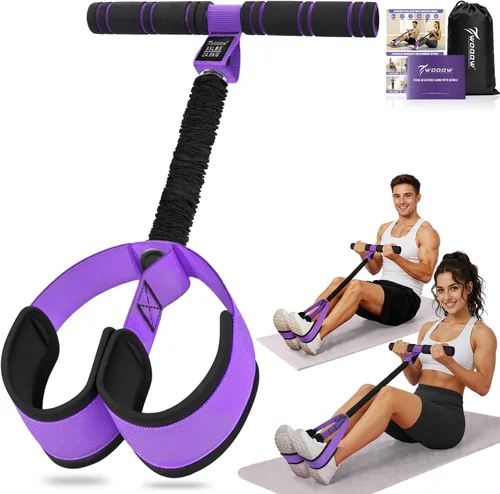 Vista 9 de Banda de resistencia mejorada de pedal con asas, bandas de resistencia para pedal de pie para mujeres, entrenamiento de piernas y abdominales