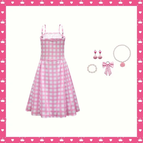 Vista 3 de BLSORUGH Conjunto de cosplay de vaquera rosa para niñas, años 70 y 80