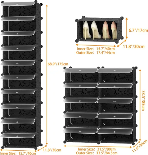 Vista 2 de HOMIDEC - Zapatero de 10 niveles para almacenamiento de 20 pares de zapatos, estantes de plástico para zapatos, organizador para armario, pasillo