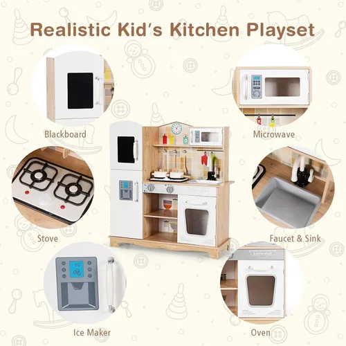 Vista 6 de HOMGX - Juego de cocina de juguete para niños con microondas, grifo, estufa, luz y sonido realistas, accesorios de utensilios de cocina, juguete