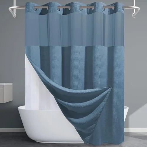 Vista 58 de EUTXL Cortina de ducha beige sin gancho con forro a presión, 230 GSM, cortinas de ducha para baño, 71 pulgadas de ancho x 74 pulgadas de alto