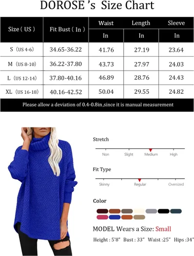 Vista 6 de DOROSE Suéter de punto casual de manga larga con cuello alto para mujer