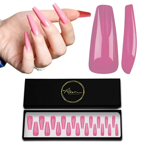 Vista 10 de Allkem - Uñas de presión de color solido, extra largas, estilo cónico, bailarina, cobertura total de uñas