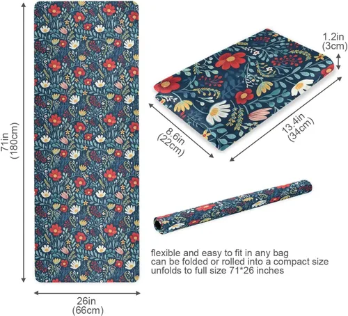 Vista 6 de Flowers Yoga Mat Non Slip Thick Kids Eco Friendly Rubber Workout Foldable Yoga Mat Women Exercise