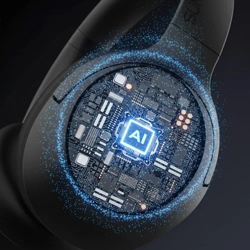 Vista 9 de Audífonos híbridos con cancelación de ruido activa, auriculares inalámbricos Bluetooth sobre la oreja con micrófono, tiempo de reproducción de 60