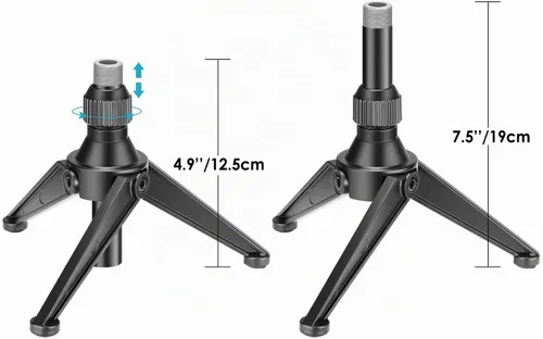 Vista 4 de Neewer Mini trípode plegable de hierro para micrófono, altura ajustable de 4.9 a 7.5 pulgadas/4.9-7.5 in para conferencias, podcasts, chat en línea