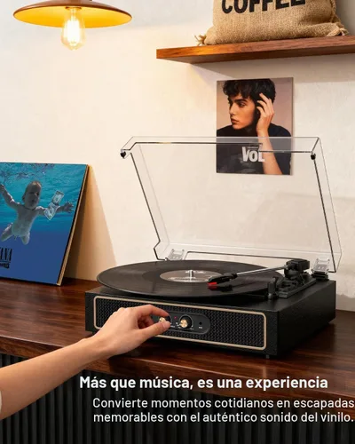 Vista 12 de Tocadiscos de vinilo retro con altavoces, control de graves/agudos