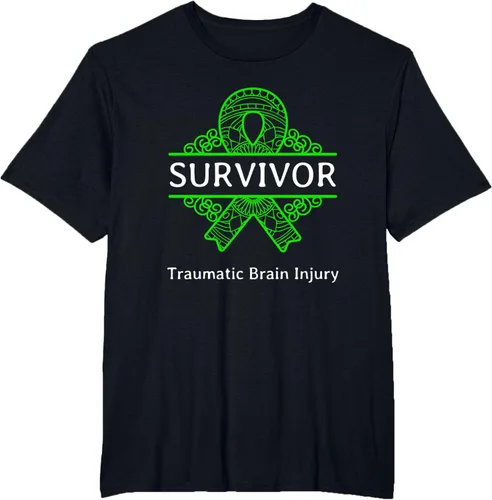 Vista 43 de Camiseta de concientización traumática con cinta verde para supervivientes de lesiones cerebrales, Negro, S