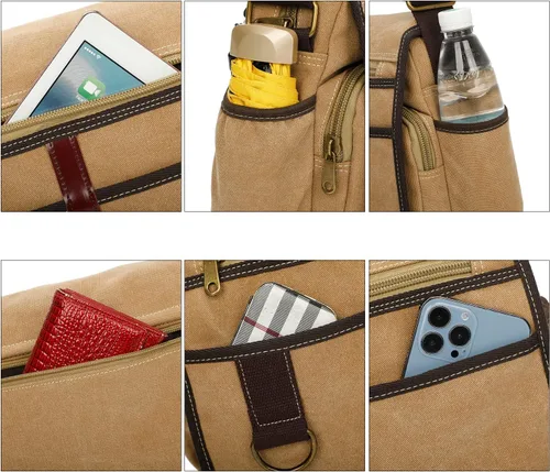 Vista 4 de Canvas Messenger Bag Satchel Bag Crossbody Bag Shoulder Bag 14inch With Water Pocket