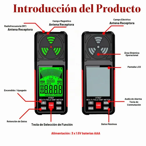 Vista 7 de Medidor EMF, detector de radiación de campo electromagnético portátil 3 en 1, probador EMF de mano para EF, RF, MF, señal WiFi, detector