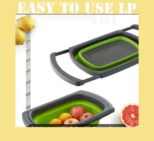 Vista 6 de Colador LP Colador plegable sobre el fregadero Coladores de verduras y frutas, coladores de 9 cuartos con asas extensibles, (verde)