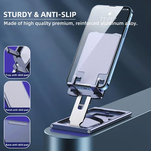 Vista 4 de Soporte plegable para teléfono celular, ángulo de altura, ajustable, de aluminio, soporte para teléfono de escritorio, soporte portátil para iPhone