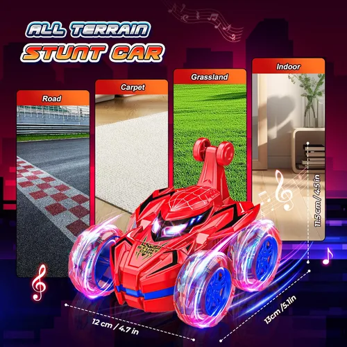 Vista 4 de Coche a Control Remoto, Juguetes para Niños de 4 a 6 años, 6 a 8, 8 a 12 años, Rotación de 360°, 2.4 GHz, Coches RC de Acrobacias Rápidas con Luces