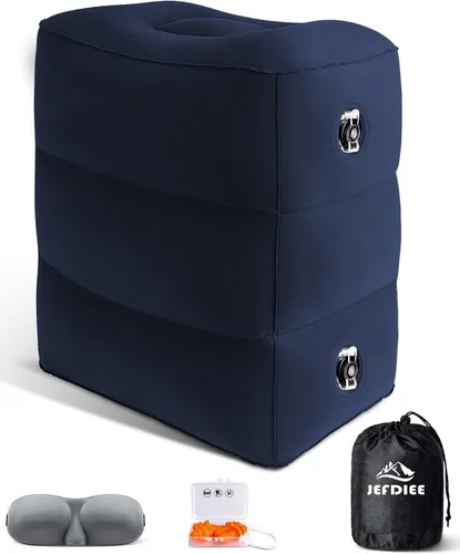 Vista 7 de Almohada Reposapiés Inflable para Viaje, Cama de Avión para Niños, Almohada de Reposo de Piernas de 3 Capas Ajustable, Artículos Esenciales de Viaje