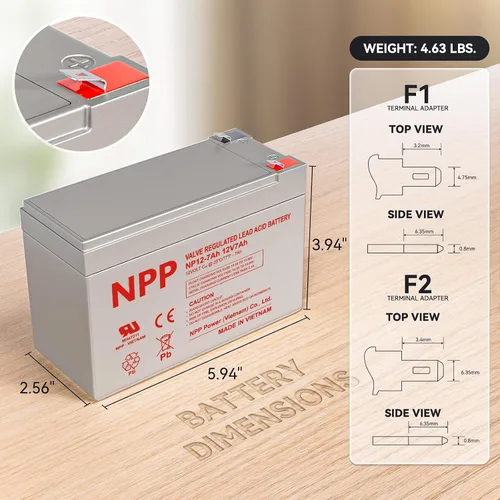 Vista 2 de NPP Batería AGM SLA recargable de 12V 7Ah con terminales F2, para UPS, sistema de alarma de seguridad, Verizon Fios Box, etc (2 piezas)