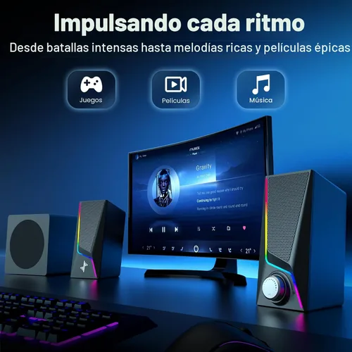 Vista 6 de Nylavee Altavoces de computadora con subwoofer, altavoces de PC 2.1 Negro
