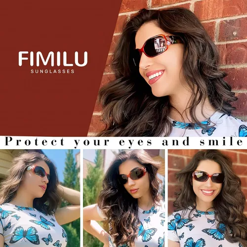Vista 2 de FIMILU Gafas de sol polarizadas para mujer, protección UV400, gafas envolventes de moda, decoración de mariposa, accesorios de moda