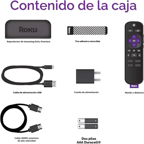 Vista 7 de Roku Premiere Reproductor multimedia de streaming HD/4K/HDR, mando a distancia simple y cable HDMI premium, negro