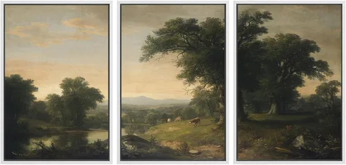 Vista 82 de SIGNWIN Lienzo enmarcado para pared, juego de arte de campos pastorales, flores silvestres, campo rústico, paisaje, floral, ilustraciones modernas