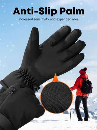 Vista 4 de KASBAH Guantes térmicos impermeables de invierno para hombres y mujeres, guantes de esquí con aislamiento cálido con diseño antideslizante