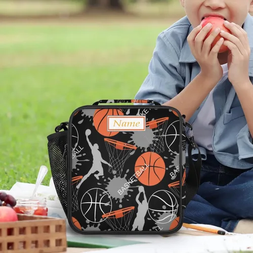 Vista 7 de Lonchera personalizada con nombre, lonchera personalizada de baloncesto, bolsa de almuerzo aislada personalizada, bolsa de preparación de comidas