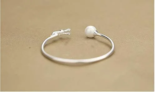 Vista 6 de Personality New Art - Pulsera abierta de plata de ley 925 con perlas de gato calidad