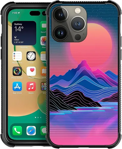 Vista 11 de CARLOCA Funda compatible con iPhone 12 Mini, funda Synthwave Purple Landscape Retro para iPhone 12 Mini, diseño gráfico, a prueba de golpes