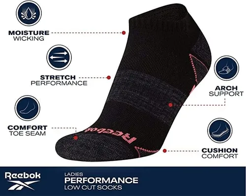 Vista 3 de Reebok Calcetines de corte bajo para mujer, paquete de 6 calcetines atléticos acolchados suaves que no se muestran, calcetines deportivos