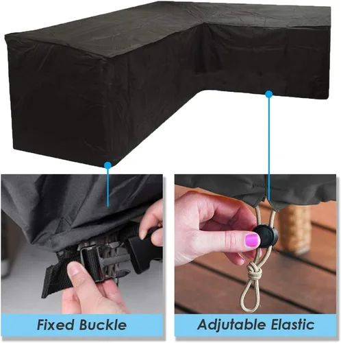Vista 4 de Funda de sofá seccional impermeable en forma de L, para exteriores, a prueba de polvo, anti-UV, para césped, jardín, interior, con hebilla