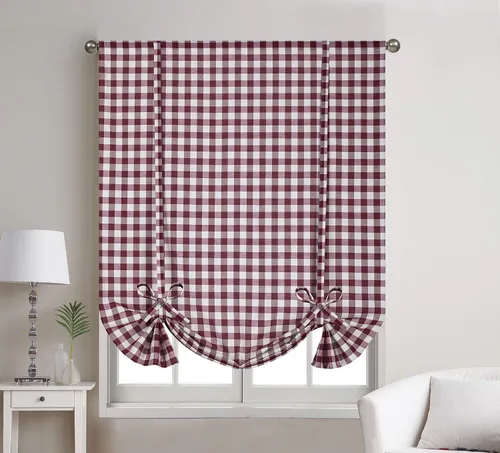 Vista 2 de Decotex 1 panel de cortina para ventana con bolsillo para cortinero a cuadros de búfalo (42 x 63 pulgadas, gris pardo/beige)