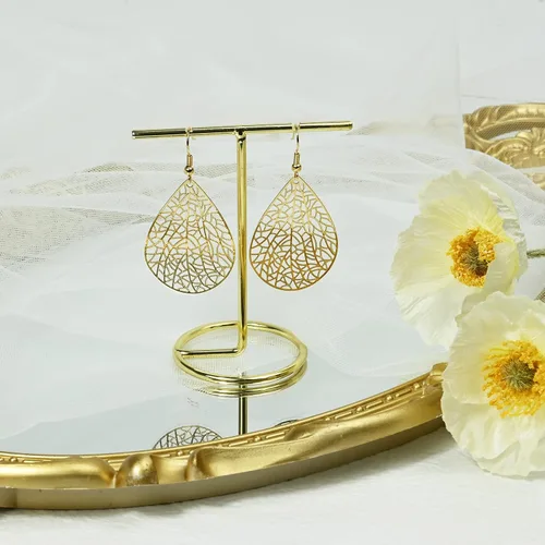 Vista 4 de 14K Gold Plated Silver Rose Gold Teardrop Filigree Dangle Earrings Lightweight Leaf Drop Earrings for Christmas Gift