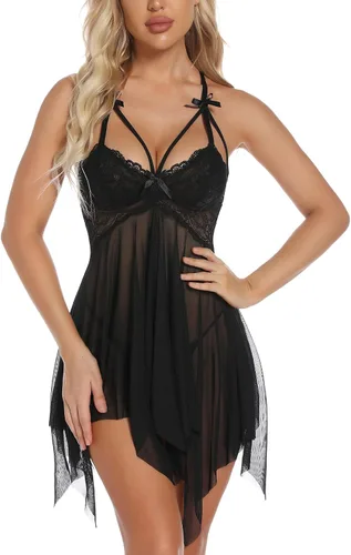 Vista 5 de Donnalla Lencería sexy de encaje para mujer, babydoll y ropa de dormir