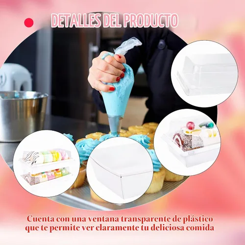 Vista 3 de Paquete de 60 cajas de embutidos de 7.5 pulgadas con tapas transparentes, cajas de papel blanco para panadería, recipientes pequeños para postres