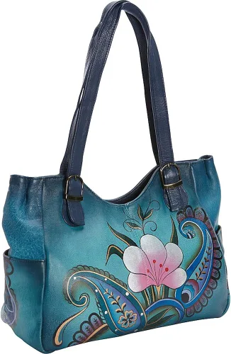 Vista 2 de Anna by Anuschka Women's Genuine Leather Shoulder Bag - Hand Painted Original Artwork Exterior